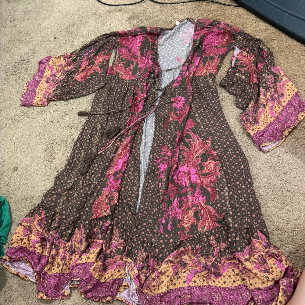 Free People Pink and Brown Floral Dress